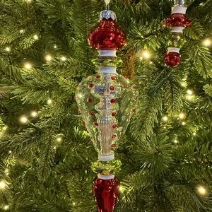 New in box - Elegant clear glass Red and Silver Holiday Ornaments